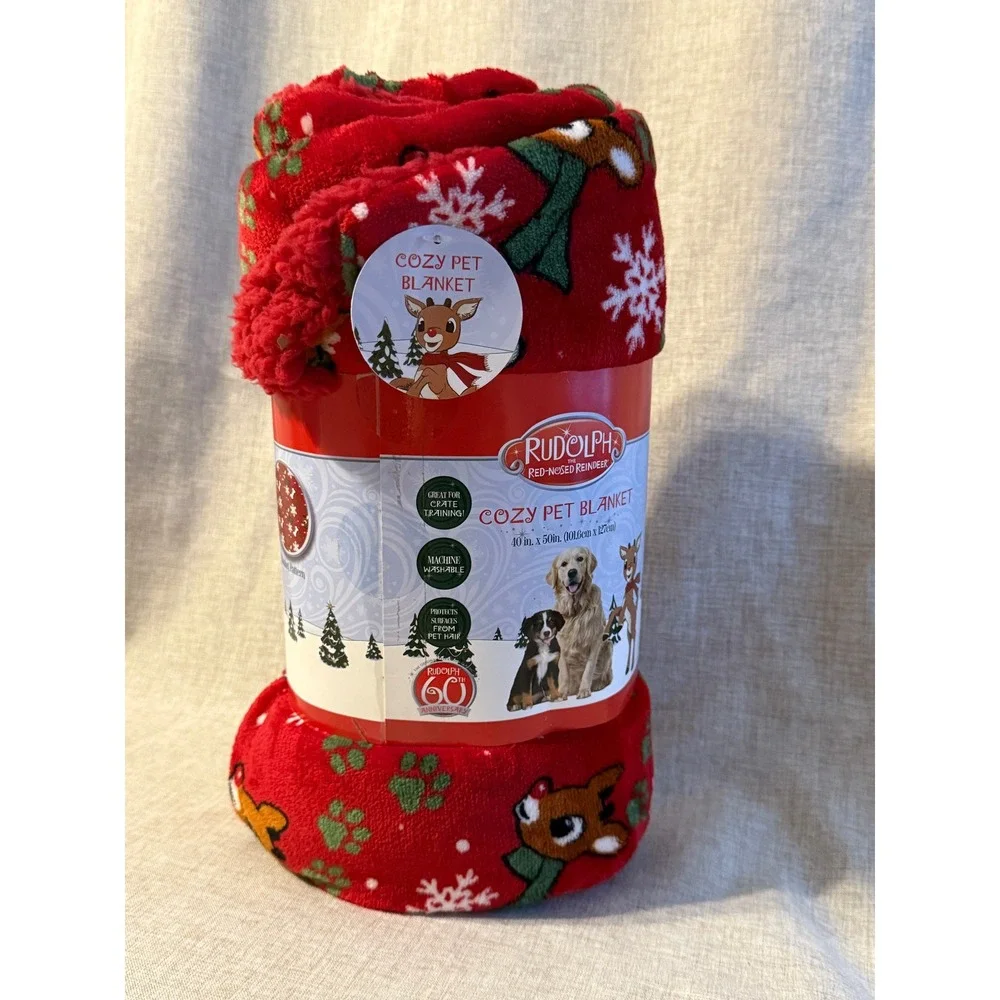 Rudolph the Red Nosed Reindeer Cozy Pet Blanket 40x50 Red Christmas Dogs